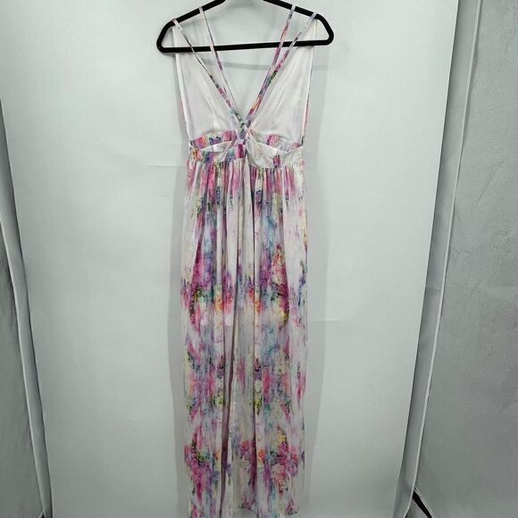 Oh My Love White Pink Green Strappy Tie Dye Watercolor Maxi Dress Size Medium - Picture 10 of 12